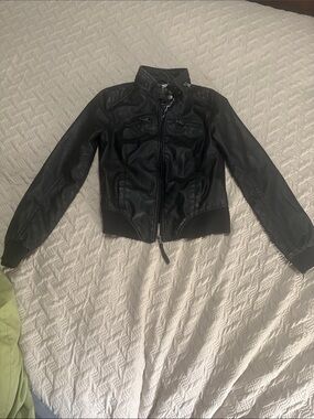 Charlotte Russe Black Faux Leather Bomber Jacket